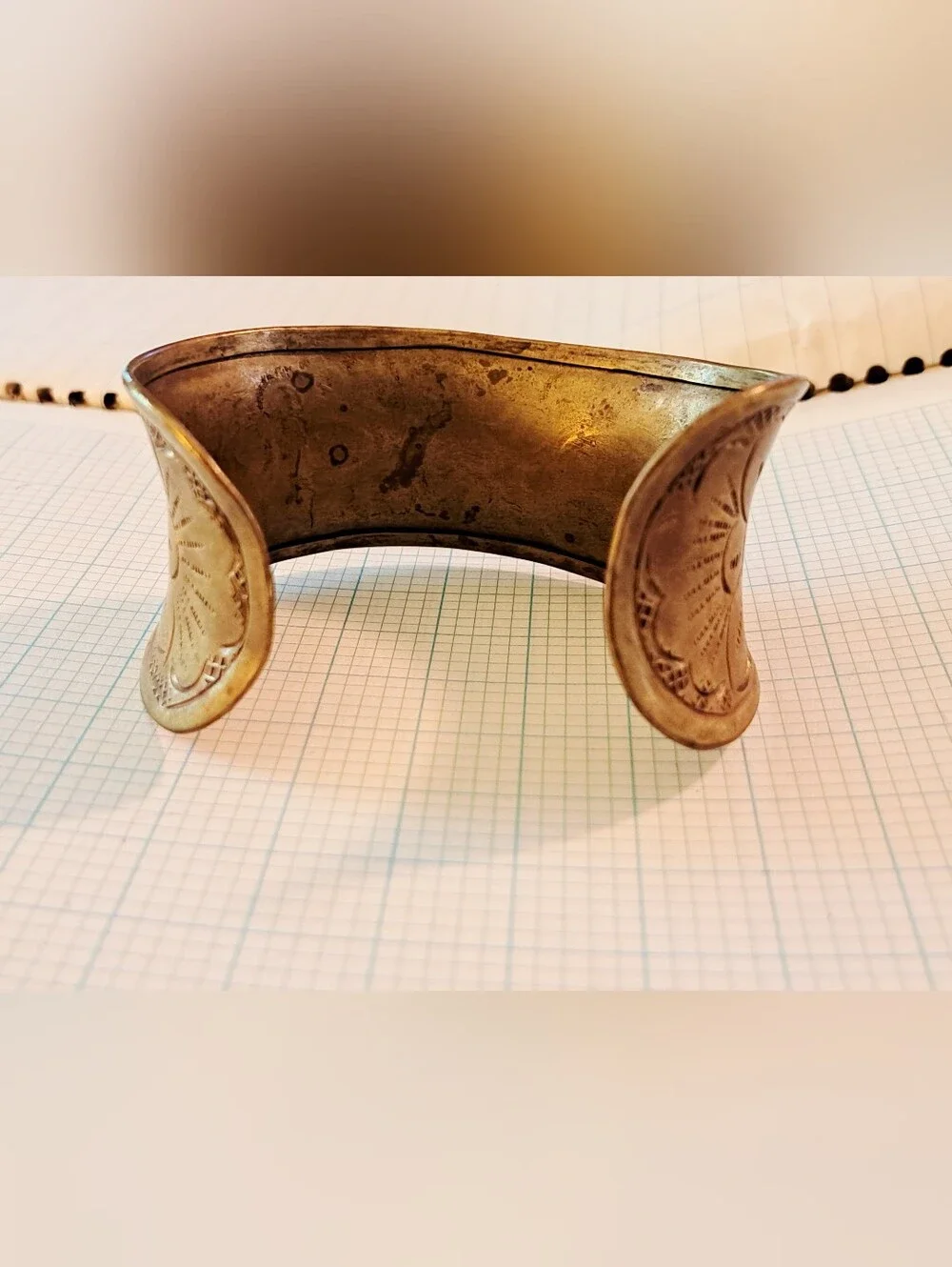 Gold Floral Engraved Wide Wrist Cuff Bracelet